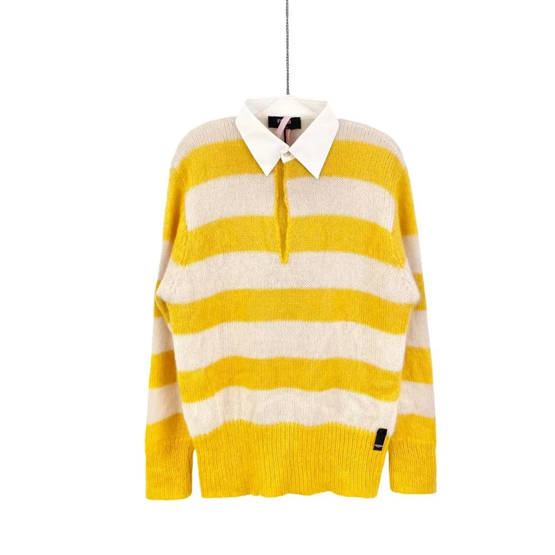 未使用 FENDI/芬迪 yy817 马海毛 条纹拼色针织polo衫 50码