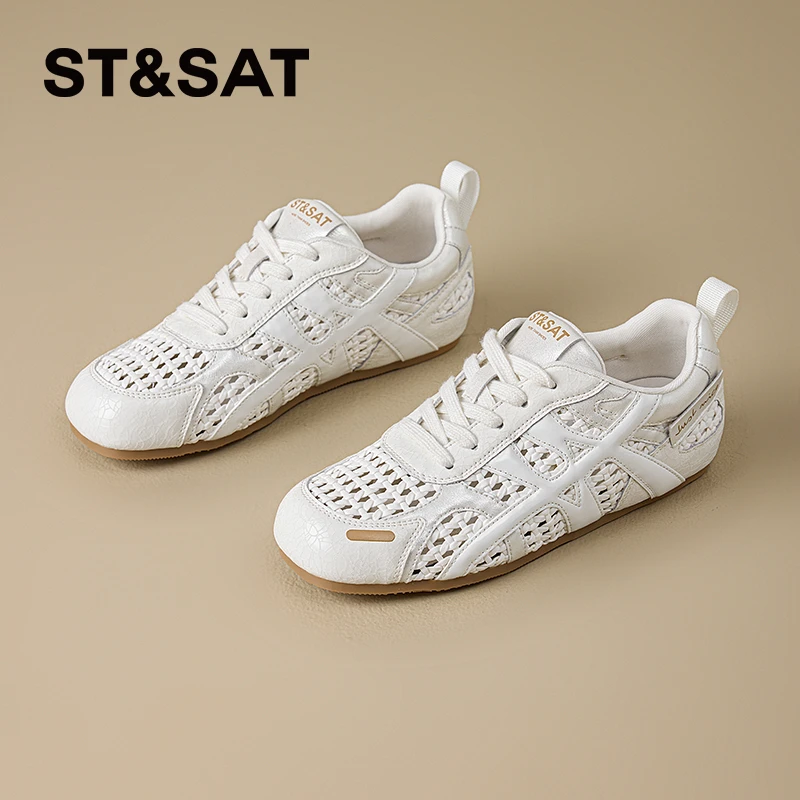 星期六女士德训鞋2025夏季新款透气镂空运动鞋女子法式透气休闲鞋