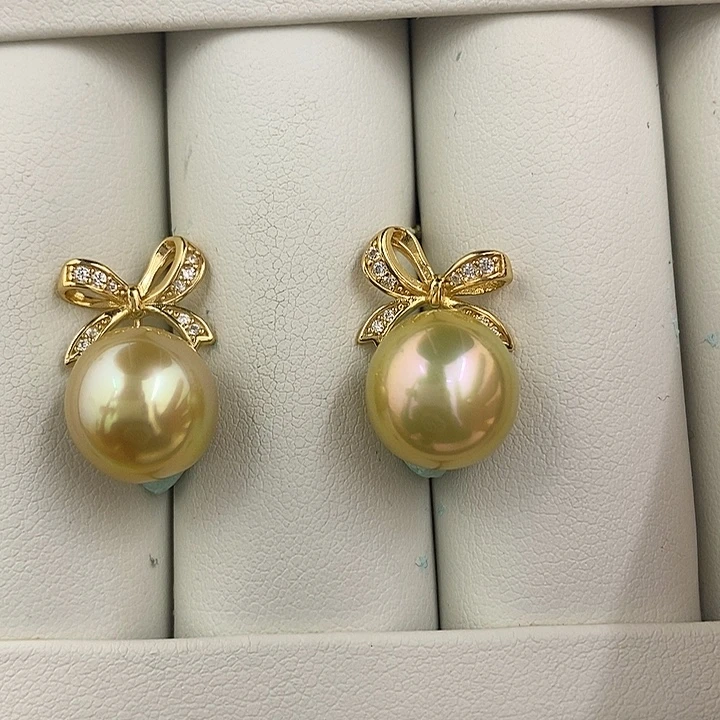 定制海水珍珠未镶嵌裸珠宝石光金珠11-12mm