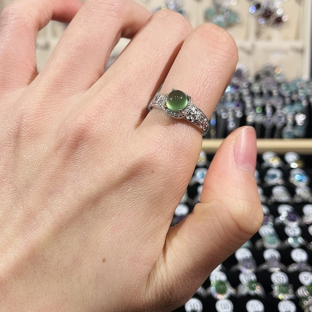 蛇纹石玉银S925镶嵌戒指戒指