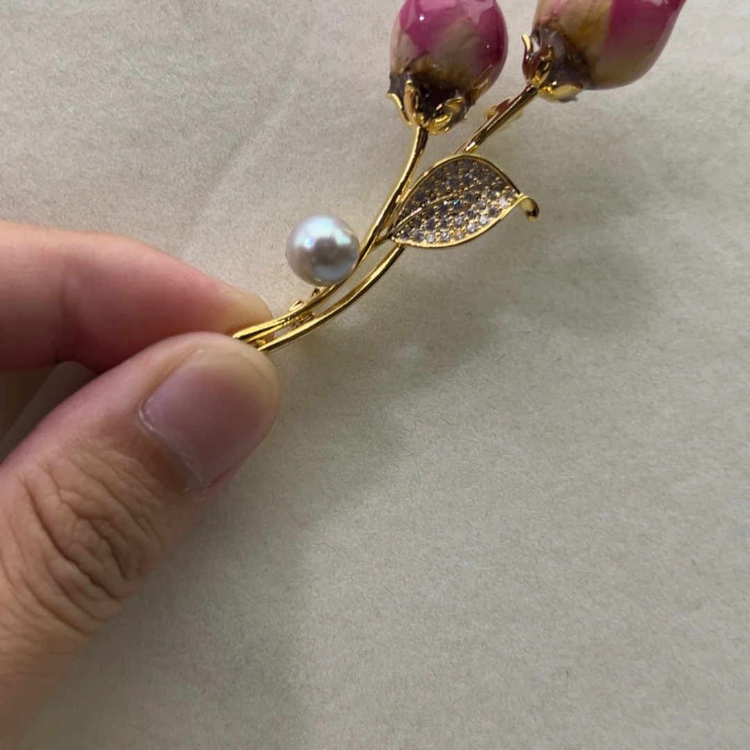合金胸饰海水珍珠8.5mm海水真多麻玫瑰花胸针