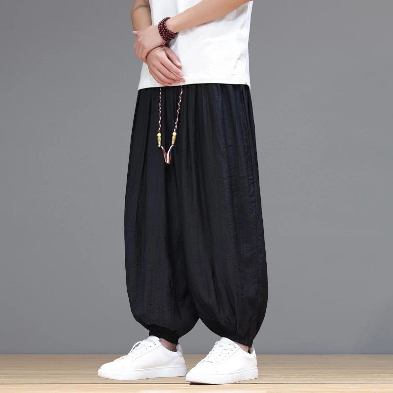 中国风冰丝裤男款男裤夏季薄款2025新款夏天裤子灯笼裤大码阔腿裤