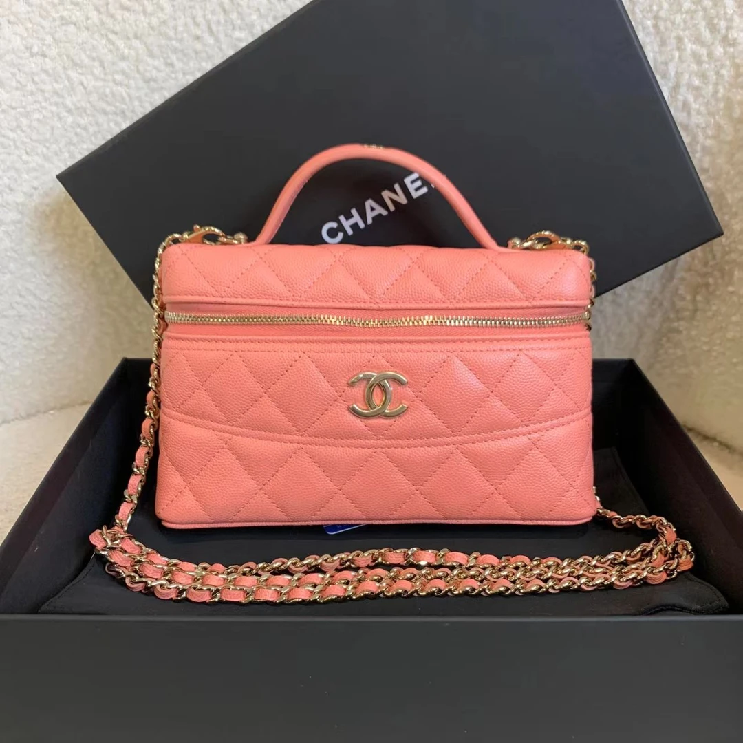 99新 Chanel/香奈儿 橘粉窄版饭盒包/56705630/12期免息/代卖服务