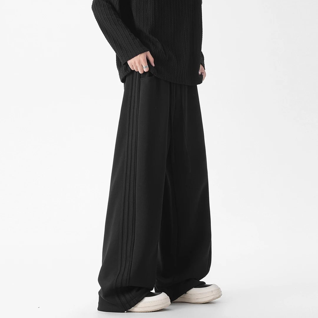 VALVOELITE美式重磅黑色卫裤男秋冬季新款潮牌宽松直筒加绒长裤