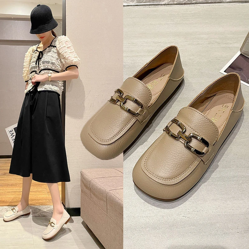 平底浅口豆豆鞋乐福鞋女春夏新款软底奶奶鞋百搭懒人一脚蹬单鞋女