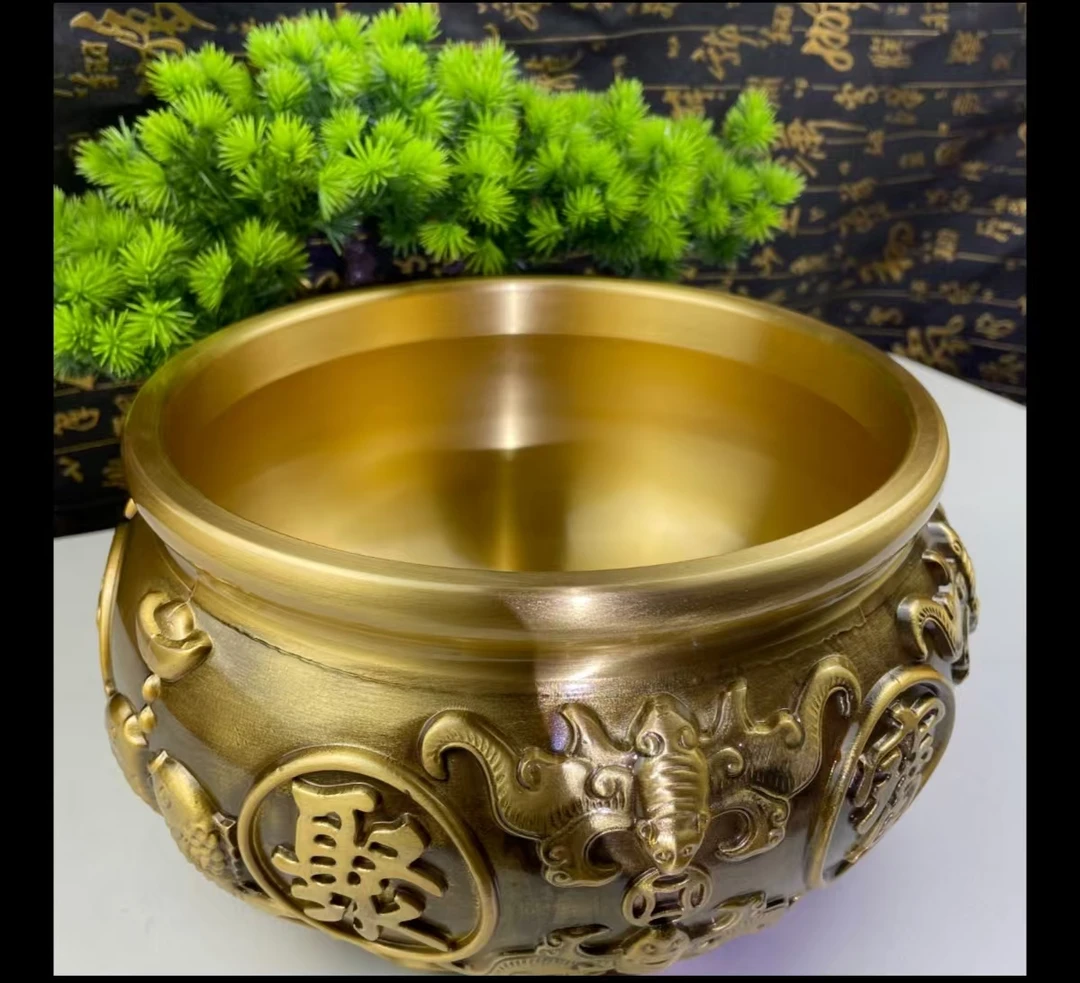精品黄铜【双鱼八福】复古聚宝盆前台高档居家装饰摆件送礼佳品