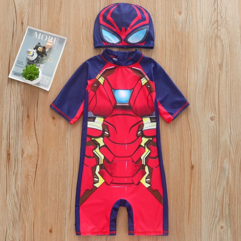 连体钢铁大侠连体泳衣男童夏季防晒速干沙滩温泉宝宝游泳衣