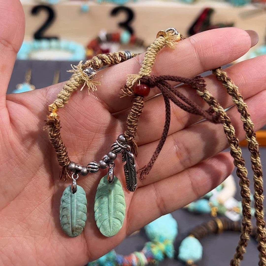 【闪购商品】银S925镶嵌绿松石毛衣链羽毛毛衣链