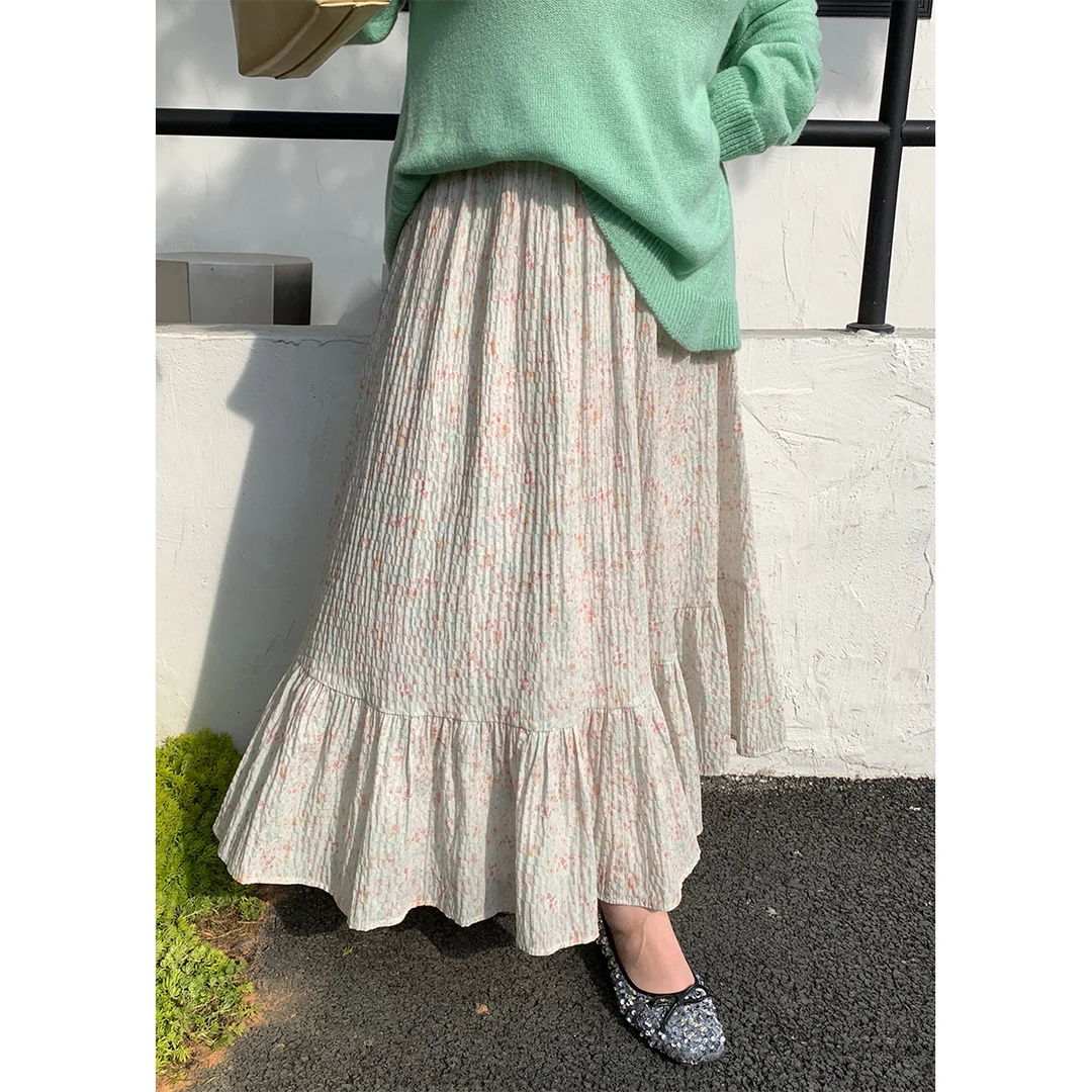 116徐达布【低卡燕麦】大码小碎花半身裙女时尚黄绿色长裙B28279C51