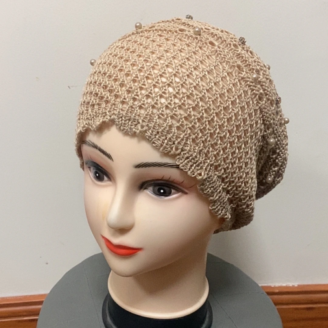 新款烫钻休闲青中年薄款镂空包头帽子全国