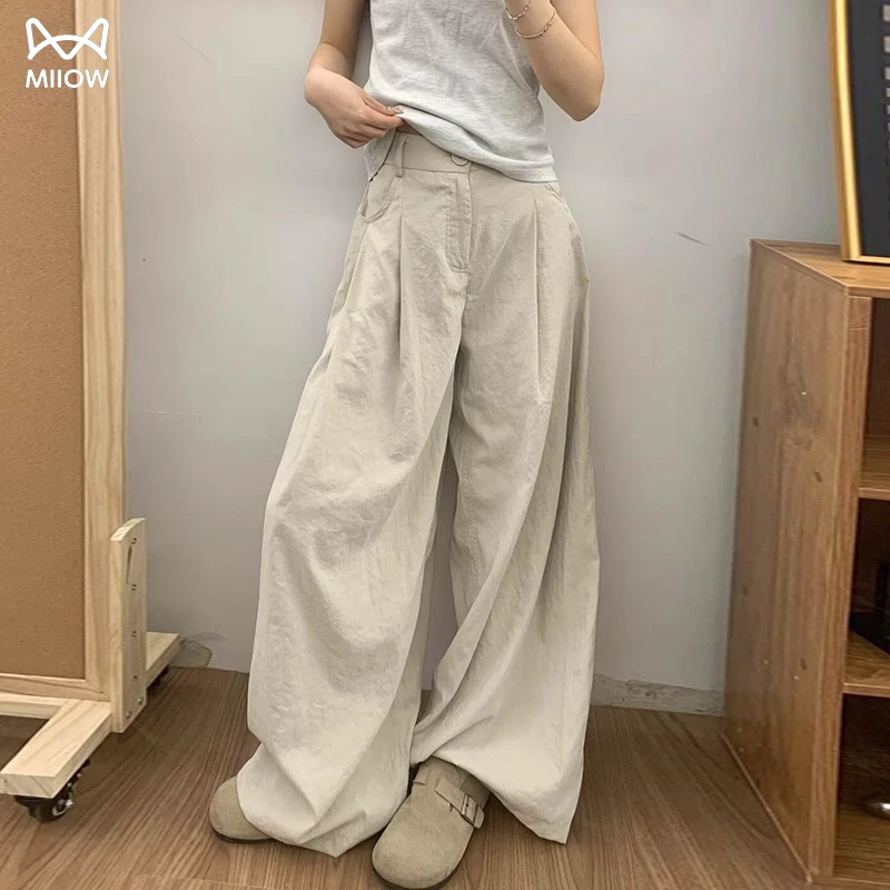 猫人奶芙西装阔腿裤女夏2025新款高腰宽松显瘦垂感休闲冰丝山本裤