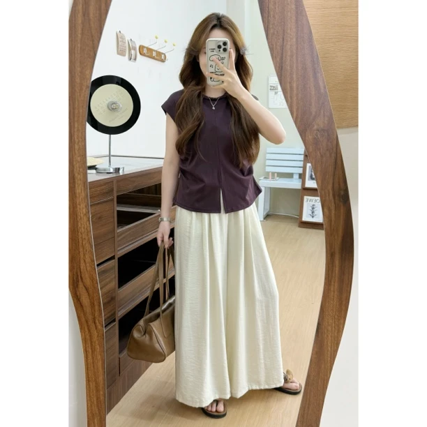 【燃燃定制】150小个子荷叶袖圆领褶皱常规无袖夏季衬衫-9119