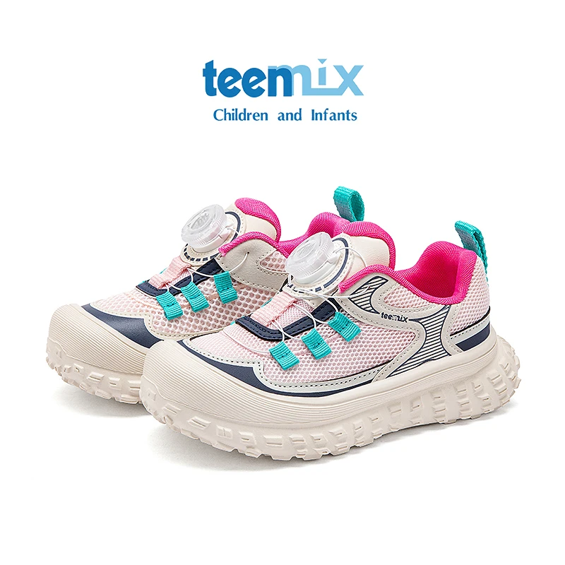 天美意童鞋运动鞋欧若风春夏新款旋钮扣网面透气男女童跑步鞋5133
