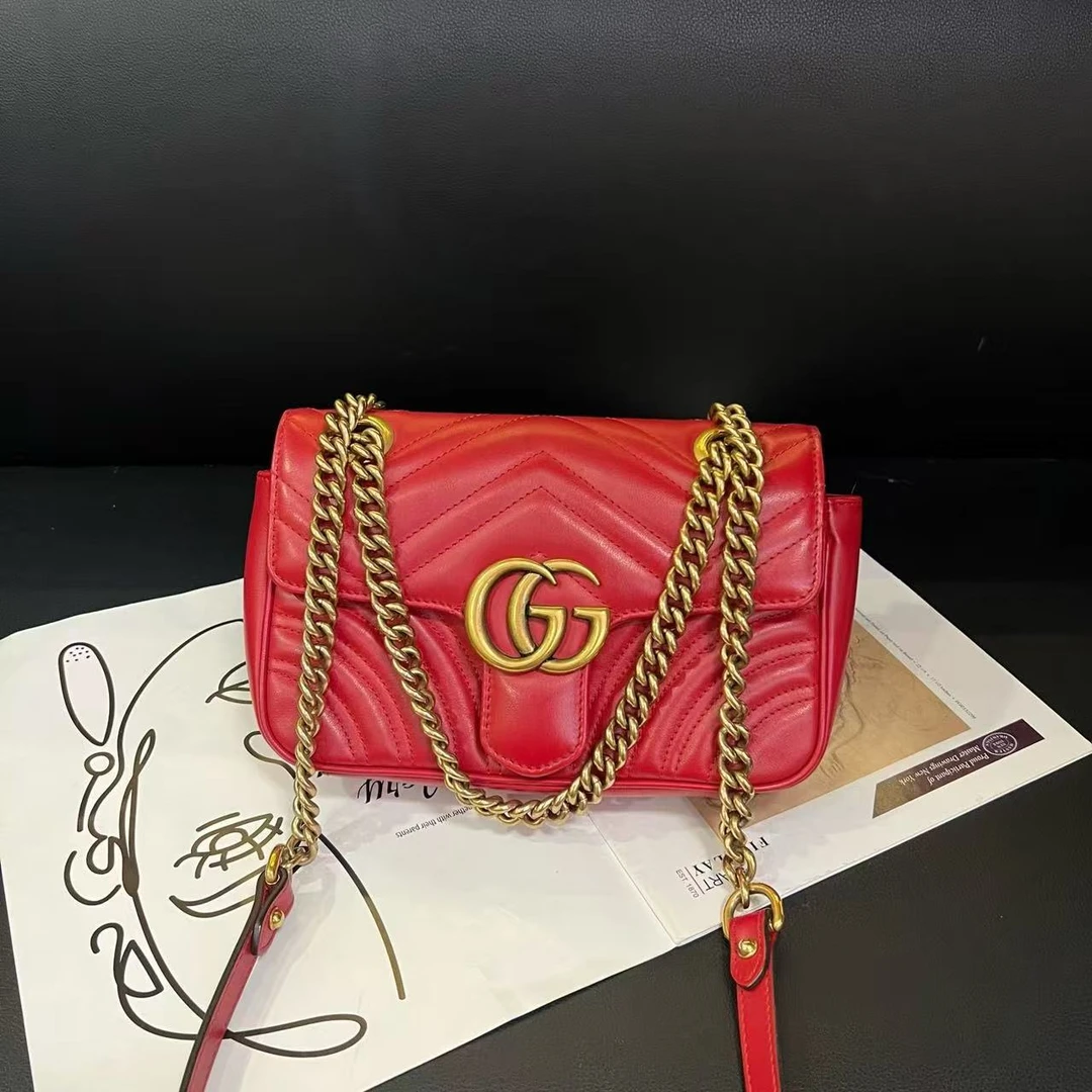 95新 GUCCI/古驰 红金22马蒙斜挎包B5714