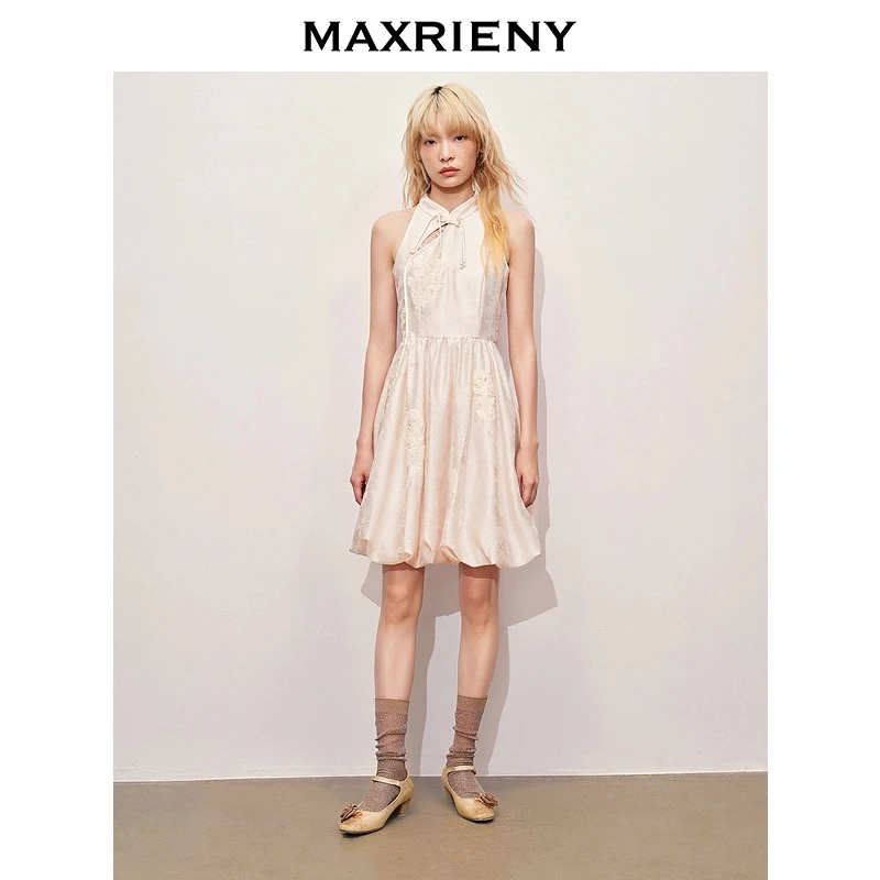 【蜜思仝】【商场同款】新中式玫瑰钉珠流苏连衣裙高级气质感修身显瘦