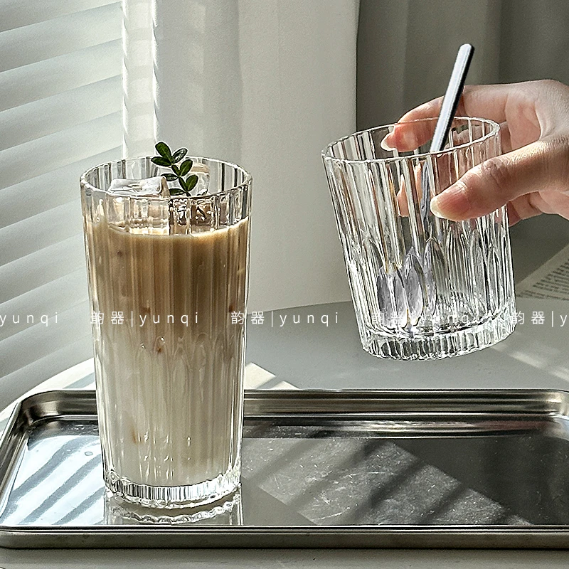 韵器条纹洛杯奶茶咖啡牛奶玻璃杯花茶果汁家用水杯网红少女创意