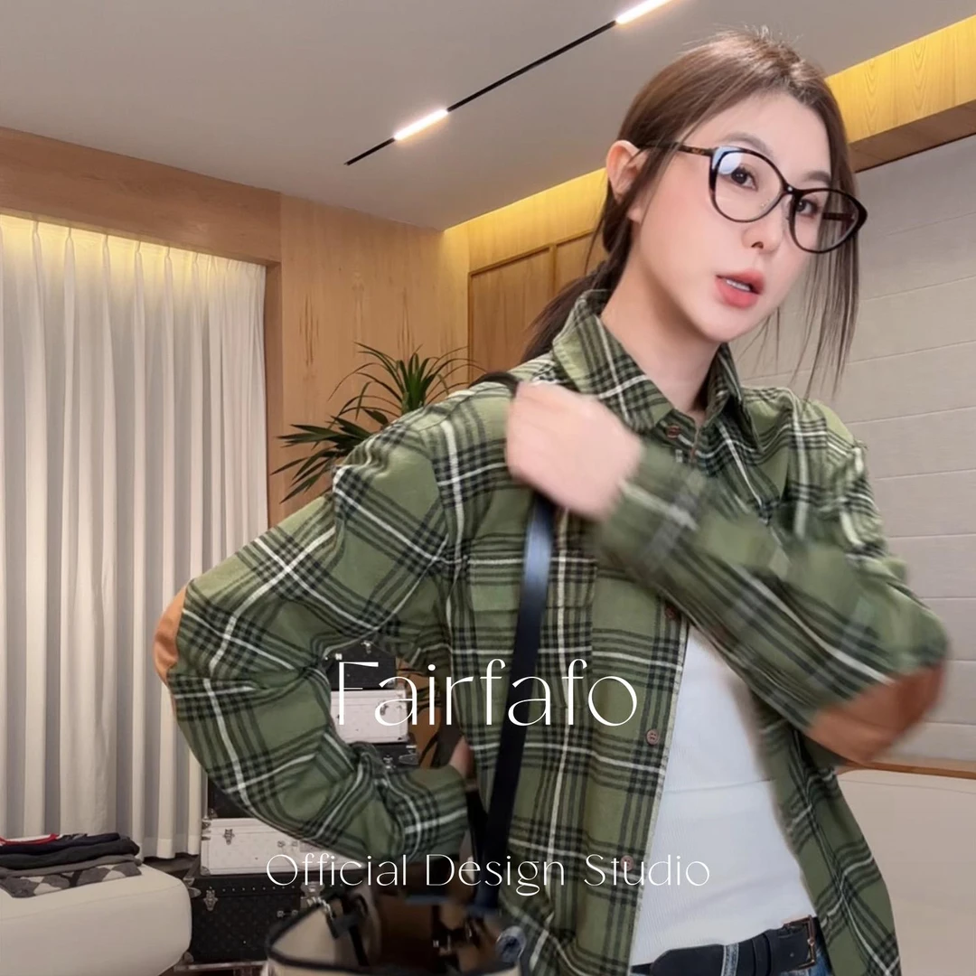 【绿格纹长袖衬衫】ZYCS58123秋季新款休闲户外百搭文艺风宽松衬衫