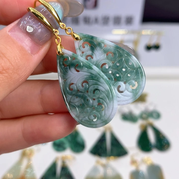 有***姨翡翠银S925镶嵌耳饰耳饰