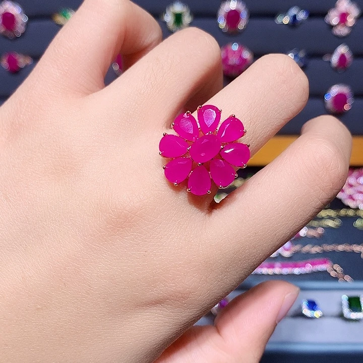 红宝石戒指银S925镶嵌