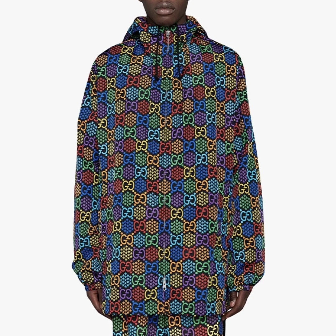 99新 GUCCI/古驰 5687/GUCCI 多色跳跳糖logo满印连帽外套/48码