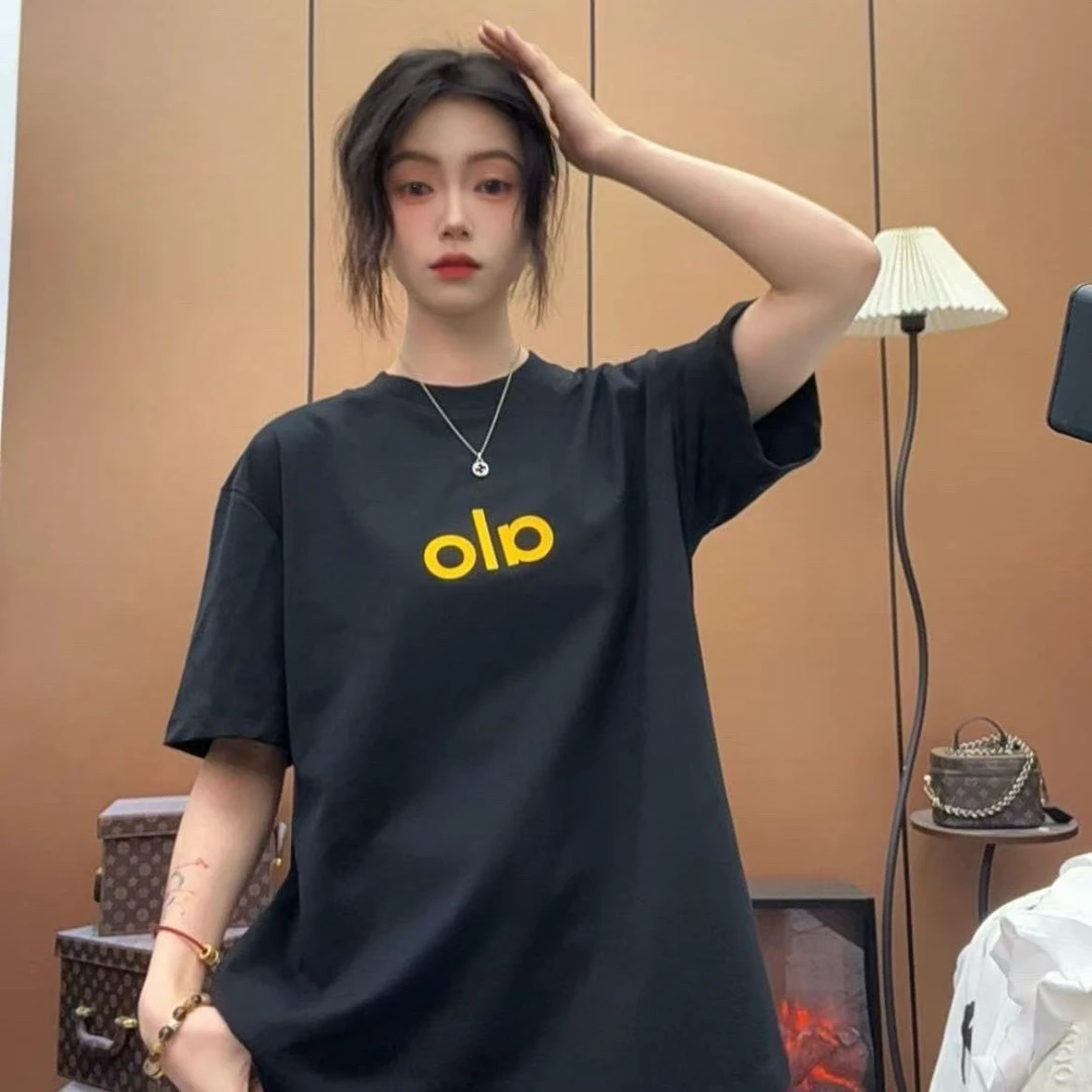 桐森  alo新款帅气纯棉欧美字母印花短袖T恤男女新款潮牌旅行运动