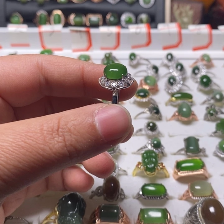 和田玉银S925镀金镶嵌戒指