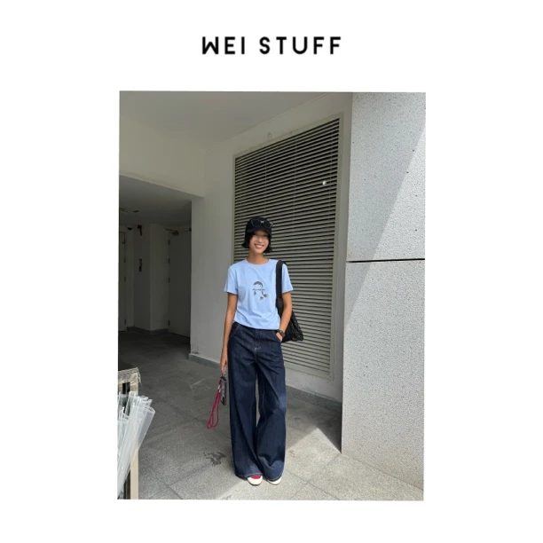 WEI STUFF  “极简主义” 时尚宽松休闲印花纯棉短袖T恤 9166 S