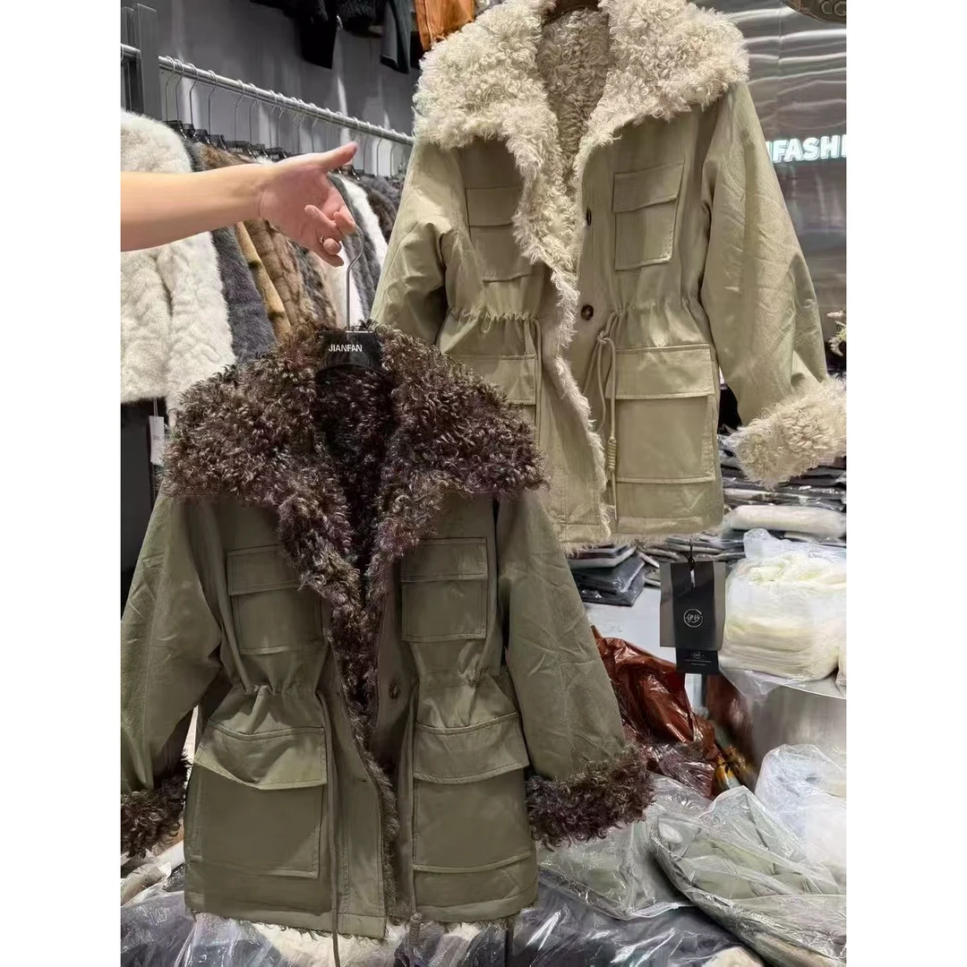 【小北】羊羔绒外套冬季中长款加厚抽绳加绒百搭收腰