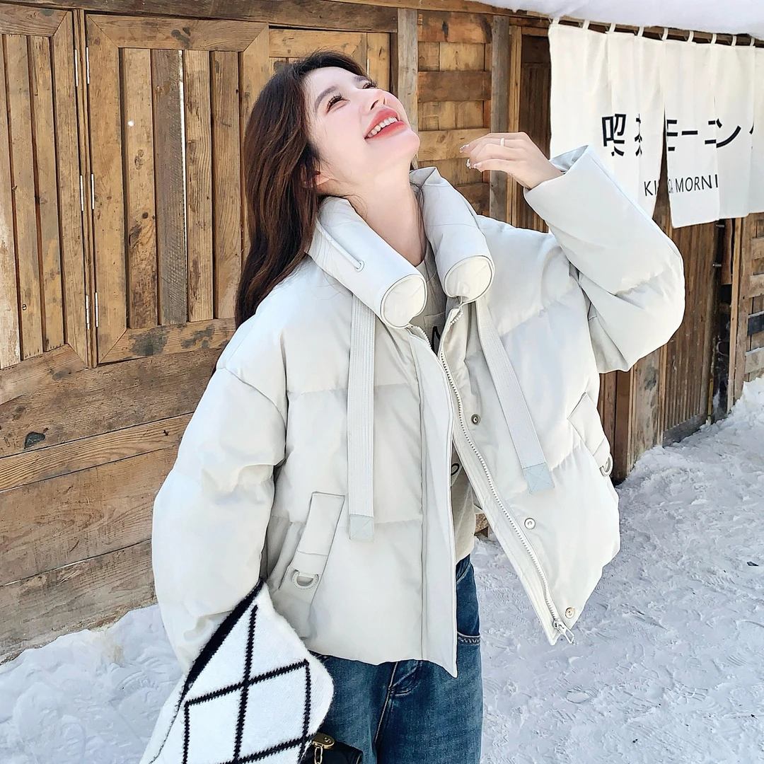 米白色90绒短款羽绒服女2025冬季新款设计感小个子加厚保暖短外套