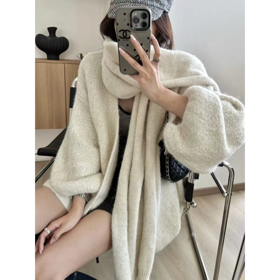 SP【保暖扛把子】围巾毛衣外套组合套装针织大披肩围巾围脖开衫外套