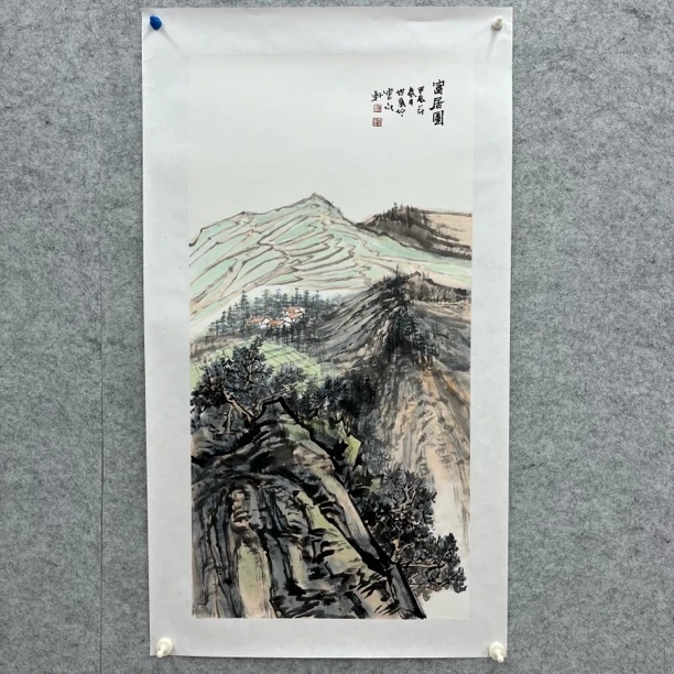 纯手绘国画山水富居图三尺100*50袁老师作品