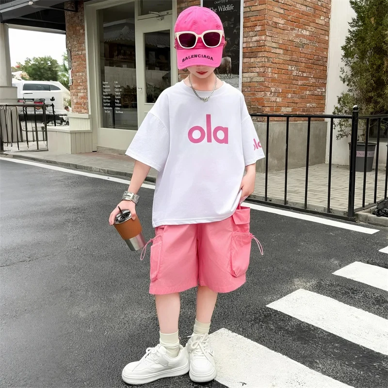 女童夏季套装2025薄款休闲运动短裤女孩子时髦洋气宽松短袖T恤潮