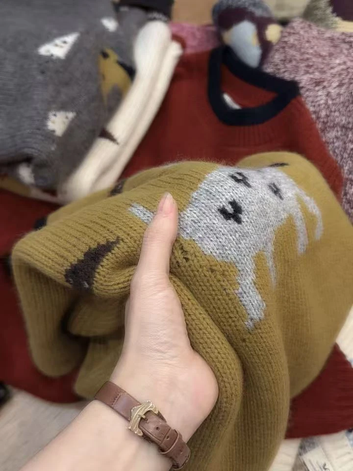 【反季清货】七言家三色 趣味鹿卡通提花毛衣6