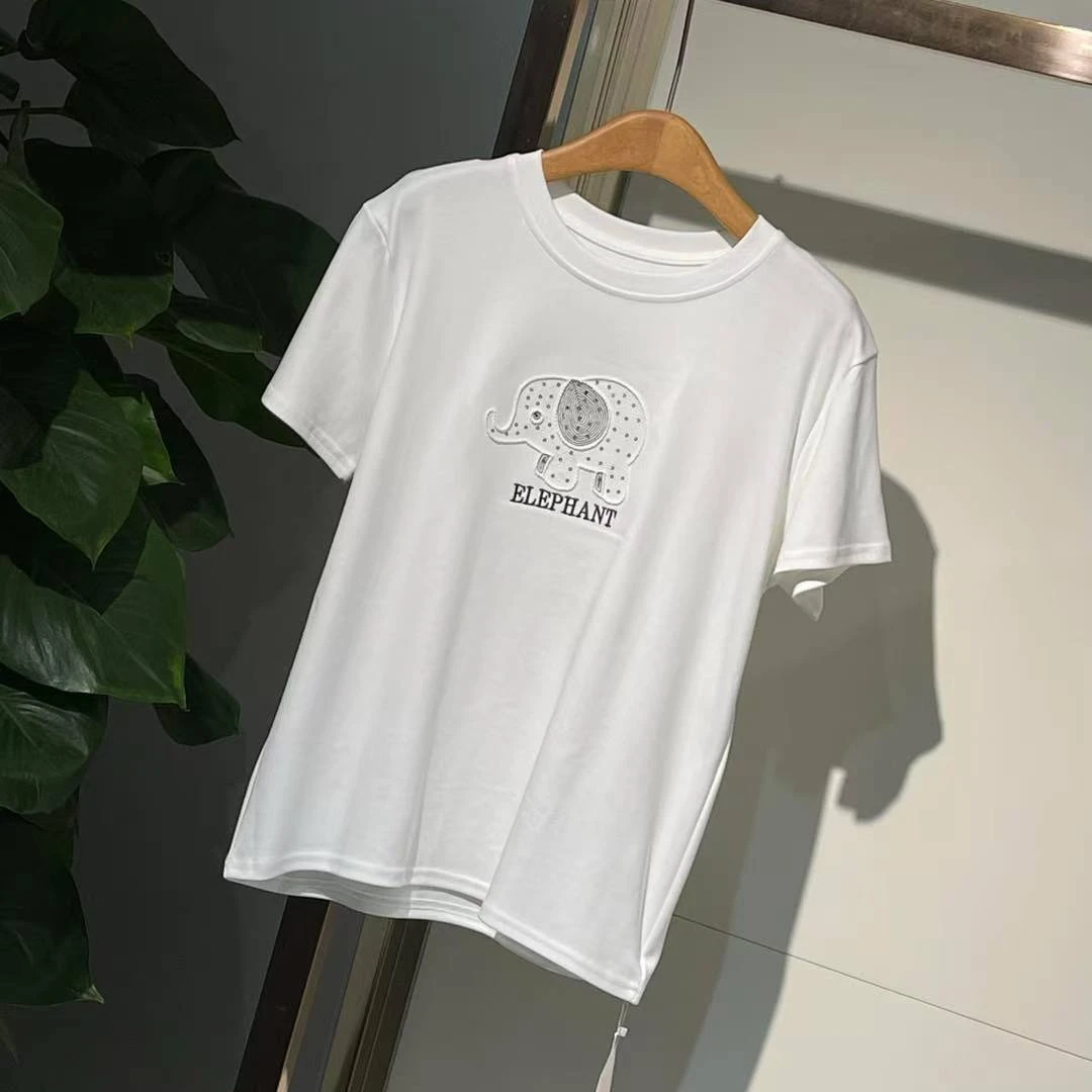 刺绣小象短袖T恤ZBS32839 衣长61