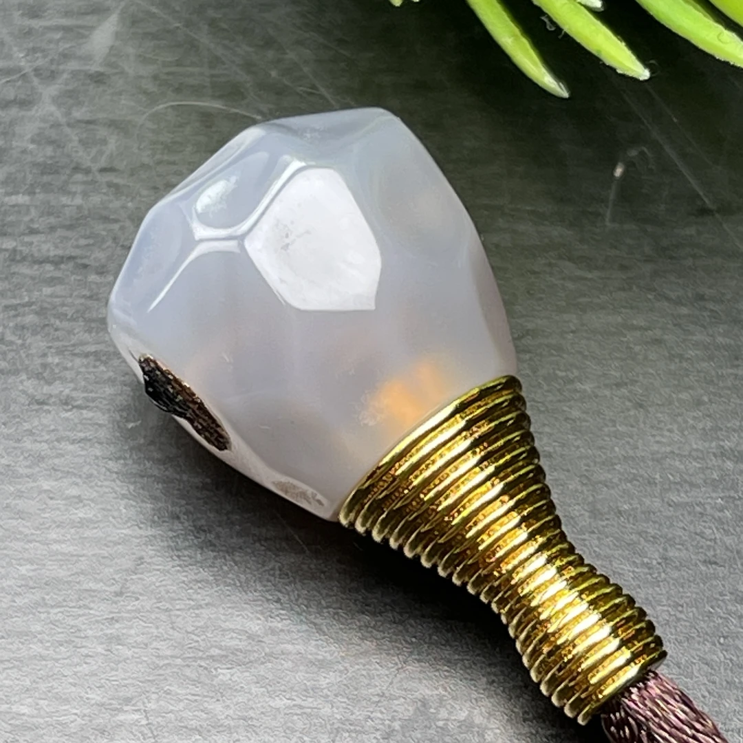 原矿烟紫盐源玛瑙无相奶酪三通尺寸10.7mm左右文玩菩提配饰