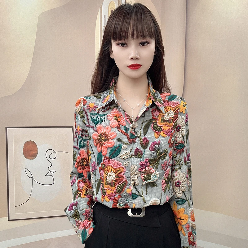 女士碎花衬衫2025春季新款设计感洋气减龄长袖小衫显瘦遮肚子上衣