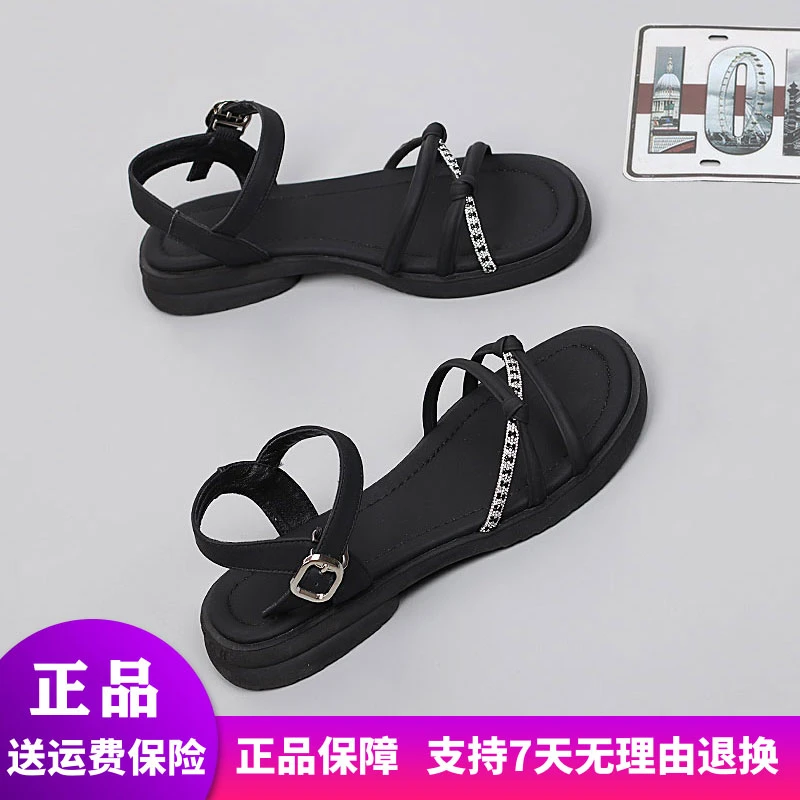 【惠特丽】2025大码女鞋夏季新款凉鞋水钻时尚一字带软底百搭显瘦41