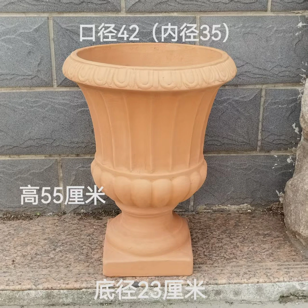 高脚欧式奖杯红泥陶花盆吸水透气庭院户外陶罐高温手工摆件