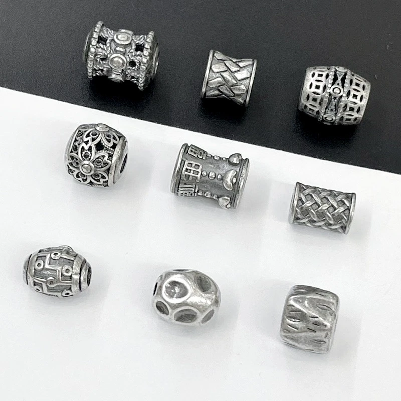 复古山西老银竹节隔珠桶珠竹子配件DIY手工串珠编绳手链饰品材料