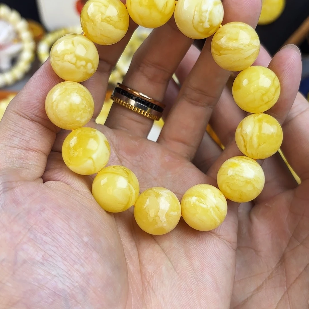 琥珀未镶嵌手链卡 17mm 妖花圆珠 保全品