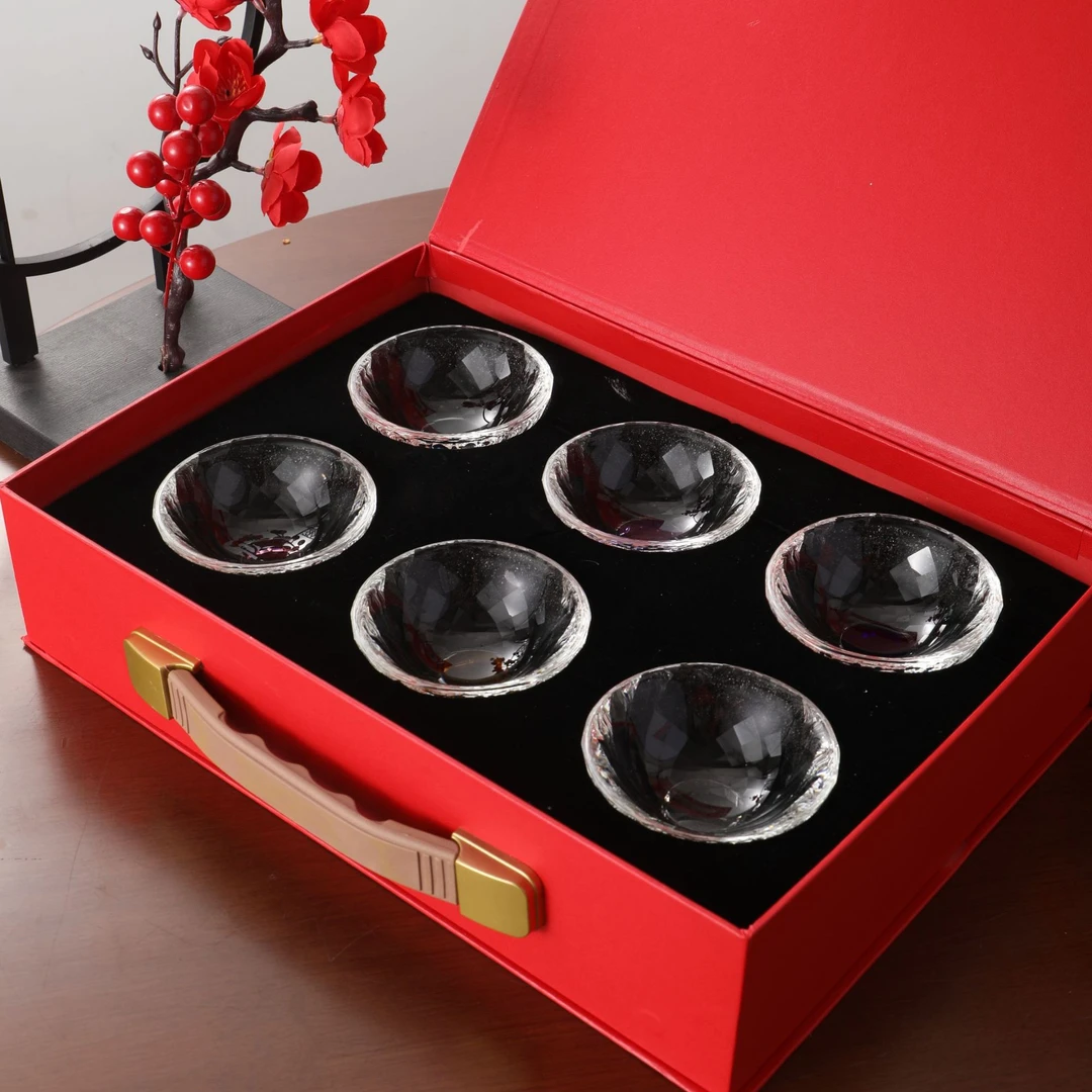 沏时光k9水晶六色高足盏家用商用手工水晶杯礼盒