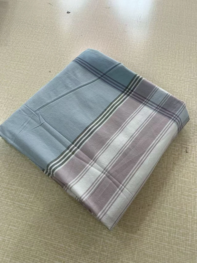 全棉品皇水洗棉布料1号花色灰蓝条