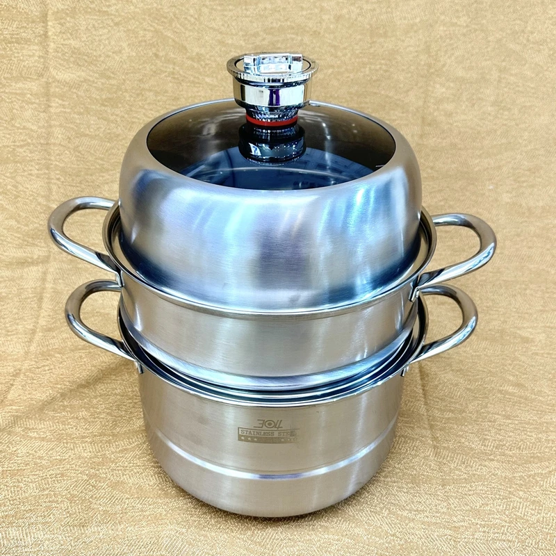 家用高级蒸锅复合钢定时器304不锈钢多功能蒸煮锅随机发