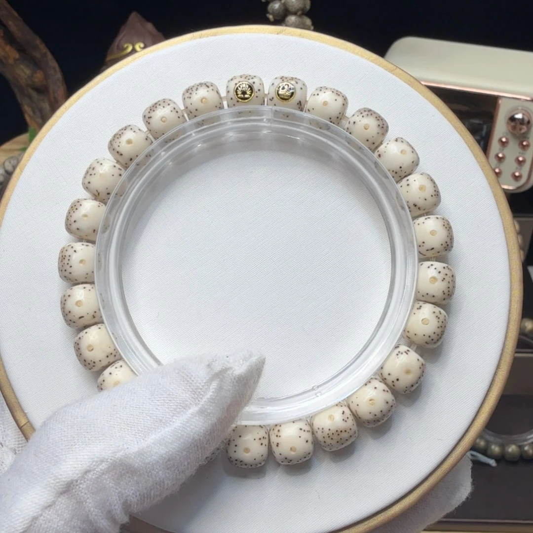 星月菩提手串骨瓷白双金标