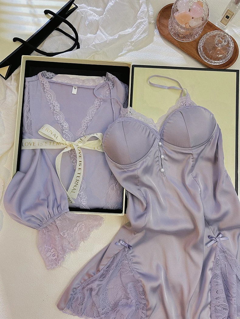 2025夏季新款女士轻奢潮流性感时尚薄款蕾丝睡衣睡裙两件套居家衣