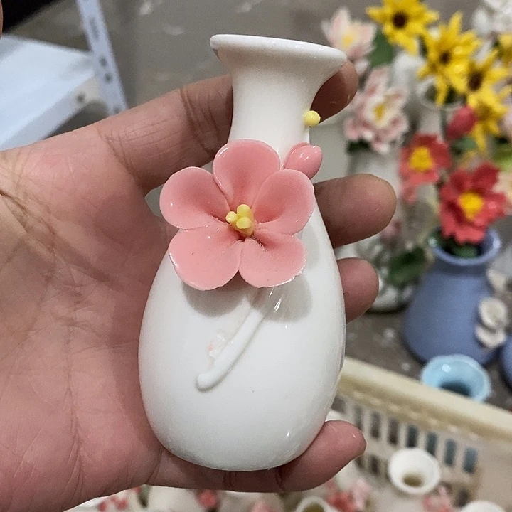 瓷片纯手工陶瓷花摆件瑕