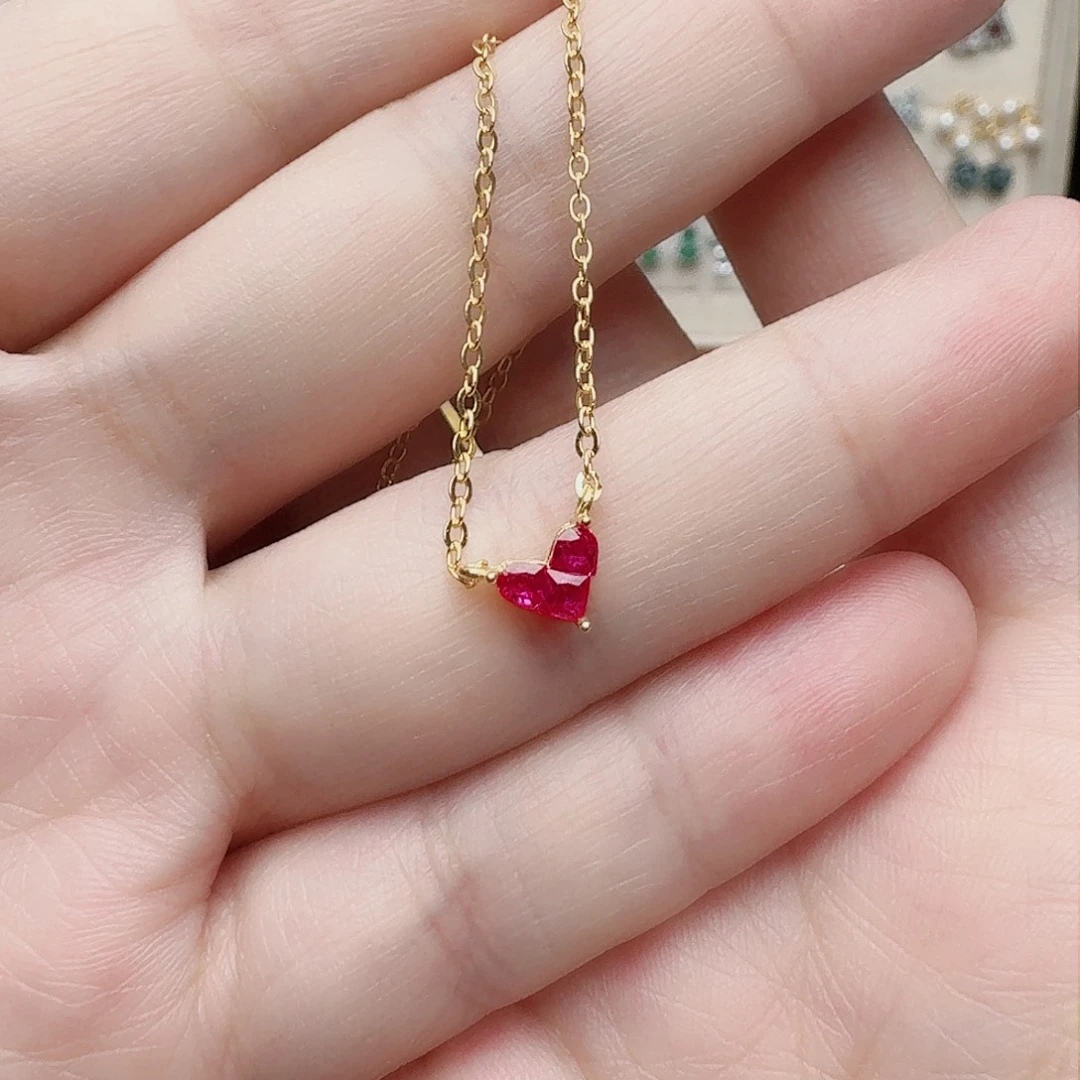 红宝石颈饰银S925镶嵌红刚玉12