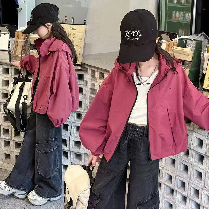 女童冲锋衣春季新款洋气儿童连帽风衣外套8704