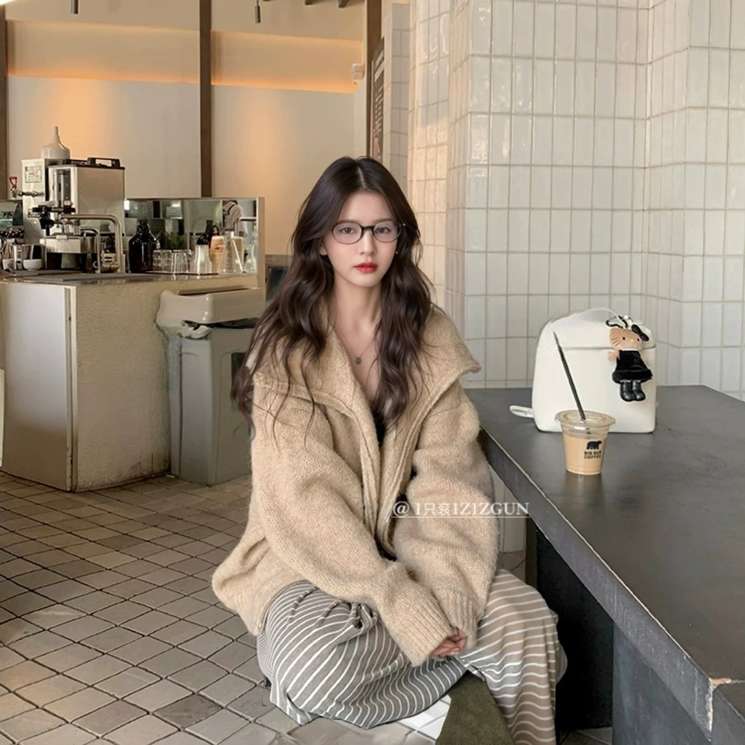 1只滾同款2025早秋新款超绝松弛感针织连帽开衫百搭休闲毛衣外套