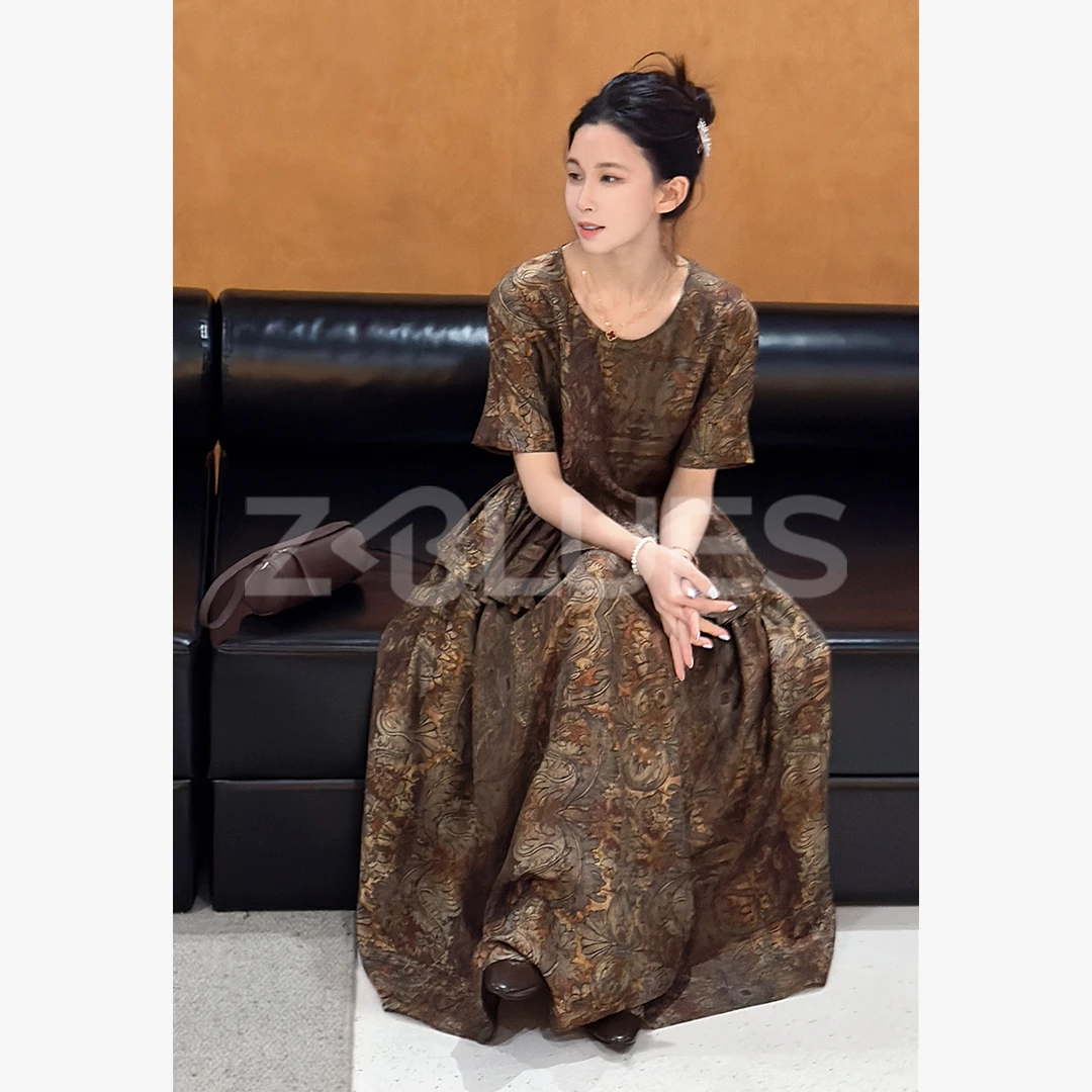 Z.blues【敦煌壁画】复古斜纹绸印花桑蚕丝连衣裙YZXHJ4176